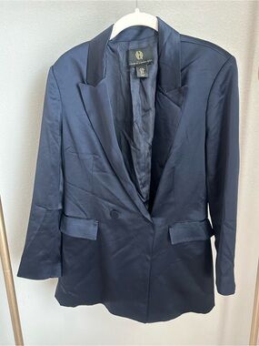 House of Harlow 1960 Satin Navy Single-Button Blazer